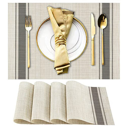 DACHUI Placemats Set of 4, Heat Resistant, Washable Woven Vinyl Place Mats - color: Grey Stripes, size: 4PCS