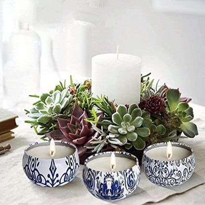 Set of 16 Small Scented Candles Gifts,Blue and White Aroma Naturals Candles,2.5 OZ Soy Wax Travel Tin Jar Candles,Appropriate Gifts for Mom,Christmas, Birthday, Thanksgiving,Christmas Celebrations. - color: Blue