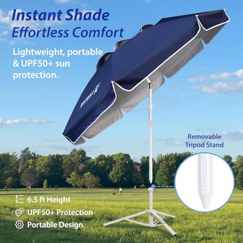 AMMSUN Shade Umbrella, Premium Portable Umbrella with Stand, 6.5ft Lightweight Free Standing Canopy for Sporting Games, Adjustable Instant Sun Protection and Easy to Carry, Navy Blue - color: Navy Blue