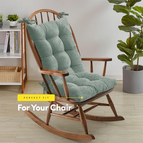 Rocking Chair Cushion Premium Tufted Pads Non Skid Slip Backed Crushed Velvet Cover Set of Upper and Lower with Ties, 21 in x 17 in | 17 in x 17 in, Velvet Mint - color: Velvet Mint, style: 21" X 17"/17" X 17" (Pack of 1)