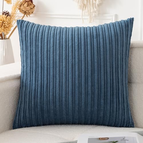 UGASA Velvet 18x18 Inch Soft Throw Pillow Cover Decorative Corduroy Striped Both Sides Solid Square Cushion Case Boho Farmhouse for Couch Bedroom Sofa Home, 1 Piece, Dusty Blue - color: Dusty Blue, size: 18" x 18" (Pack of 1)