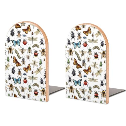 Wood Book Ends for Shelves Book Shelf Holder 1 Pair, Beetles Butterfly Bug | Book Stopper, Bookend Organizers Accessories for Office Home and Library, Small - color: Style(625)