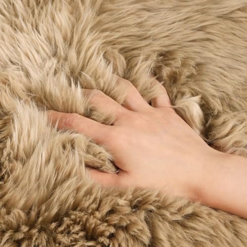 LLB Sheepskin Chair Cushion Non-Slip Back Square Genuine Fur Chair Cover Silky Natural Wool Seat Cushion Pad Soft Area Rugs Carpet for Home Office Restaurant Chair 18x18 Inch (Pack of 1), Tan - color: Tan, size: 18x18 Inch (Pack of 1)