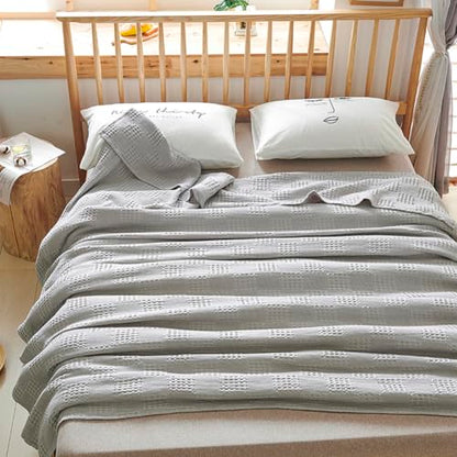 LGYKUMEG 100% Cotton Waffle Knit Blanket,Lightweight,Breathable and Soft, Weave Blanket for Summer Spring,Gray,100 x 150 cm / 39 x 59 inch - color: Gray, size: Throw 39x59 inch