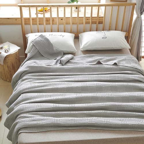 100% Cotton Waffle Weave Blanket Twin Size, Soft Lightweight Breathable Cozy Summer Blankets for Bed and Couch, Gray,180 x 200 cm / 71 x 79 inch - color: Gray, size: Twin 71x79 inch