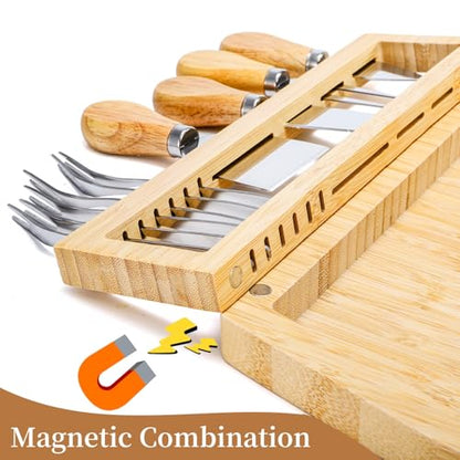 WRINGKIT Charcuterie Boards Set, Utensils Tray and Knife Bowl Included | Bamboo Cheese Platter for Party House Warming Wedding Gift, Meat Serving Board for Couple, Entertaining, Family Gatherings