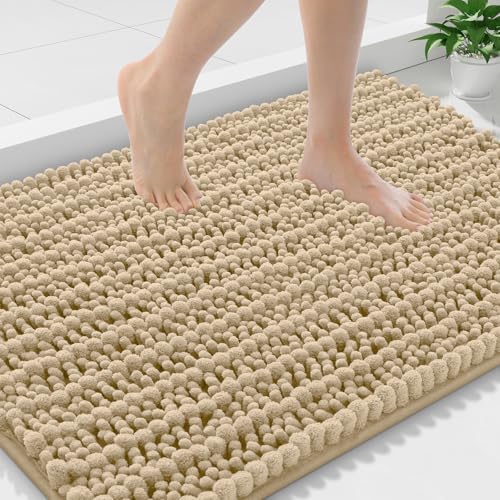 Smiry Bathroom Rugs 36X24, Extra Soft Rubber Backing Chenille Bath Mats | Beige Machine Washable Non Slip Quick Dry Bath Mats for Bathroom Floor, Tub, Shower, Home Decor Accessories - color: Beige, size: 36'' X 24''
