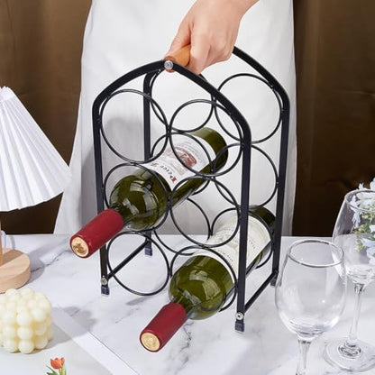 DICOSMETIC 1Pc Small Iron Wine Rack 6-Bottle Metal Wine Countertop Modern Freestanding Wines Holder Tabletop 8.11x4.94x13.23 Inch Large Bottle Organizer Holder for Home Bar Kitchen