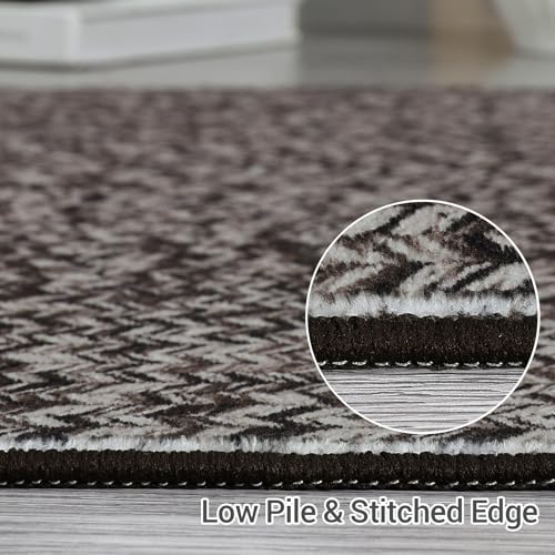 ROYHOME Runner Rug Print Braided Hallway Runner Rug Washable Entryway Rug | Stain Resistant Non-Slip Area Rug Farmhouse Solid Printed Textured Carpet for Bedroom Laundry Kitchen, Grey/Brown, 2' x 6' - color: Grey/Brown, size: 2' x 6' (Rectangular)