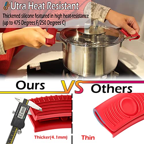 2 Pair Cast Iron Pot Assist Handle Covers with High Heat Resistance, Anti-slip Silicone skillet handle cover for Any Frying Cast Iron Skillet Metal Pan, Washable Reusable Rubber Pot Holder Sleeves Red - size: Red-4 Pack