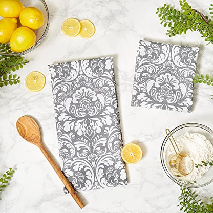 DII Cotton Dish Towel Set Damask Print, 18x28, Gray, 2 Count - color: Gray, size: Dishtowel, 18x28"