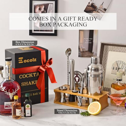 Bartender Kit Cocktail Shaker Set with Stand Bar Tool Bar Set for Drink Mixing Home Bartending Kit 11-Piece Bar Cart Accessories: Martini Shaker, Mixer Spoon, Jigger, Muddler, Strainer & Recipes Gifts - color: Burlywood Silver - 11pcs