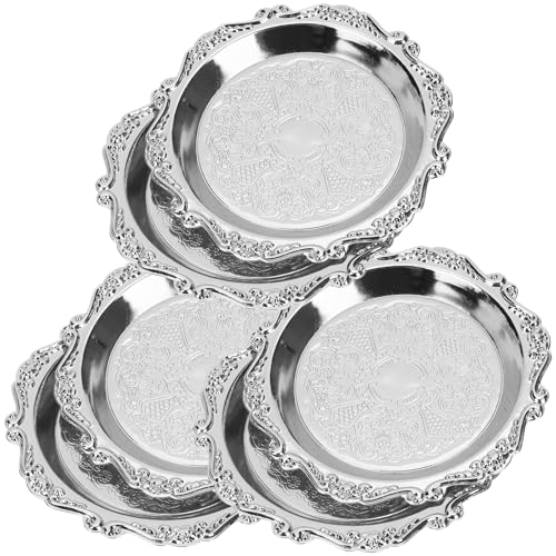6pcs Serving Tray Set, 4in Small Vintage Decorative Round Metal Platters, Reusable Serving Dishes Party Appetizer Tray for Snack Fruit Sushi Buffet, Silver - color: Silver