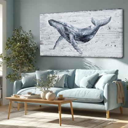 ZUNARE Modern Whale Canvas Wall Art Blue Ocean for Living Room 24x48 Inch - color: Blue, size: 48"L x 24"W