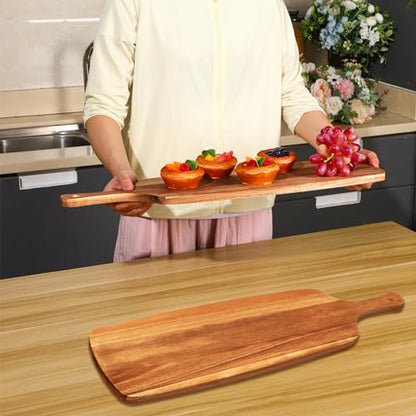 Kathfly 3 Pcs Acacia Wood Cutting Board with Handle Wooden Laser Kitchen Serving Charcuterie Board for Vegetables Meat Pizza Cheese Fruit Bread(24 x 7 Inch) - size: 24 x 7 Inch