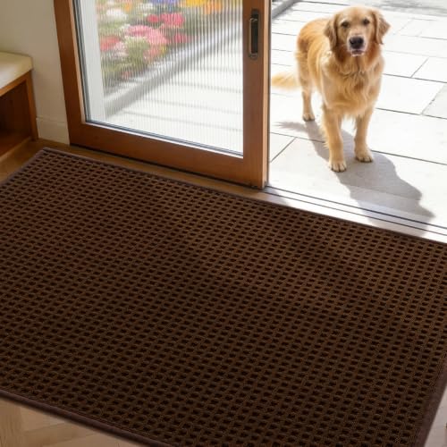 Indoor Door Mat 35" x 59", Non-Slip Washable Entryway Mat, Dirt Trapper Absorbent Entrance Mat, Low Profile Floor Mat for Front/Back Door, Entryway, Brown - color: Brown, size: 35"x59" (Rectangular)