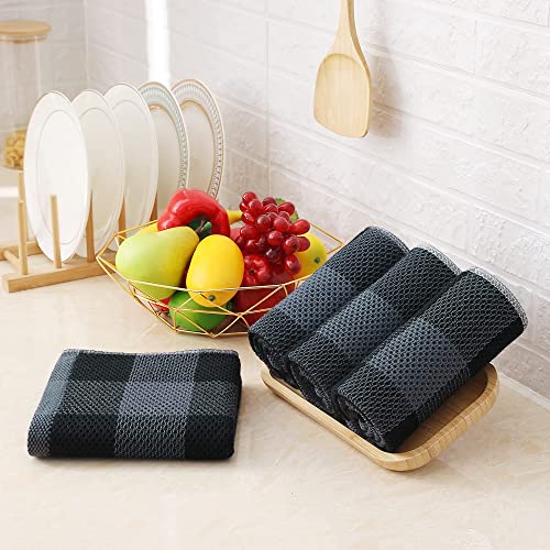Homaxy 100% Cotton Plaid 8 Pack Kitchen Towels, 13" x 28", Black & Grey | Waffle Weave, Plaid, Super Soft and Absorbent Dish Towels, Quick Drying, Multi-Purpose - color: Black & Grey, size: 13 x 28 - 8 Pack