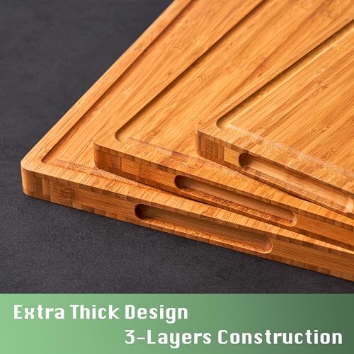 Allsum Extra Thick Wood Cutting Board for Kitchen, Reversible and Durable | 1” thick carbonized bamboo butcher block - resists warping - with handles, juice groove - charcuterie board for party - size: 16"L x 11"W