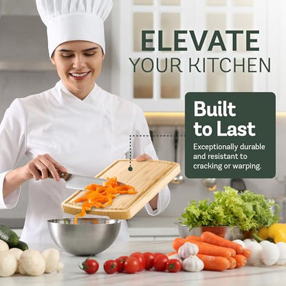 Bamboo Cutting Boards for Kitchen, Extra Large Wooden Chopping Board Set | Deep Juice Groove, Knife-Friendly, Side Handles, Reversible Butcher Block, for Serving, Meat, Veggies, Cheese, 4 Sizes - size: 4-Piece