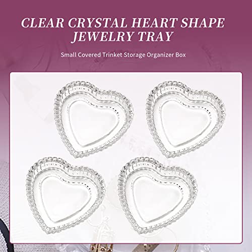 Crystal Glass Heart Shaped Storage Box, Embossed Jewelry Box Trinket Storage Tray Candy Box with Lid (2Pack Clear)