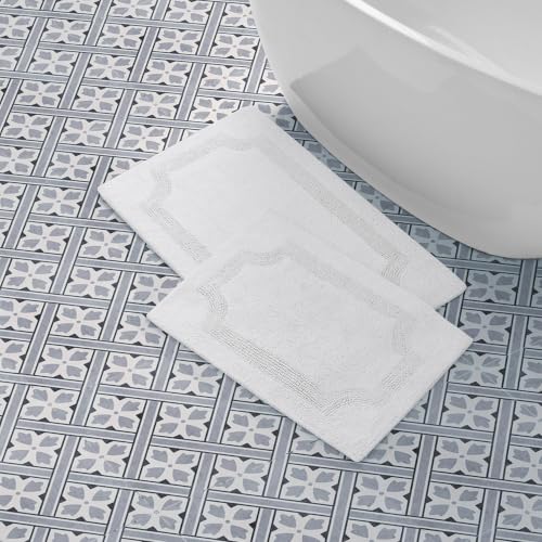 Laura Ashley - Reversible Cotton Bath Mat, Premium Bathroom Décor, Machine Washable Bathroom Rug, Highly Absorbent, 17"x24"/20"x32" 2-Piece Set, White (Pack of 6) - color: White, size: 1'8" x 2'8" (Rectangular) (Pack of 6)