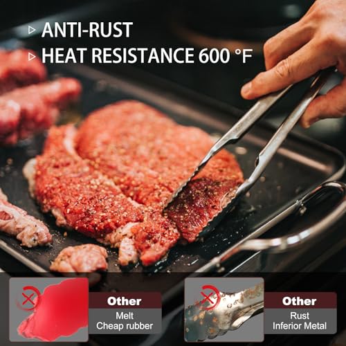 Metal Tongs For Cooking Up To 600°F Kitchen Tongs 3PCS - 9", 12 inch | Heat Resistant 600 Degree, All Stainless Steel Food Tongs,Non-Slip handle, Salad, Grilling, bbq, Dishwasher safe - color: All Metal 3Pcs, size: 7+9+12 inch