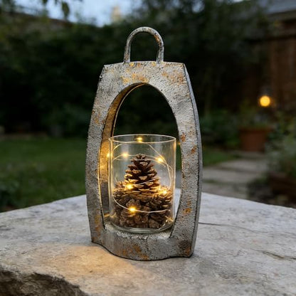 15" Twakutwaku Versatile Farmhouse Arch Metal Lantern in Shabby White with Handmade Thick Glass Candle Holder for Pillars & Plants, Hurricane Lantern, Glass Candlestick Holder, Glass Vase, Garden - color: Shabby White, size: 8"x15"