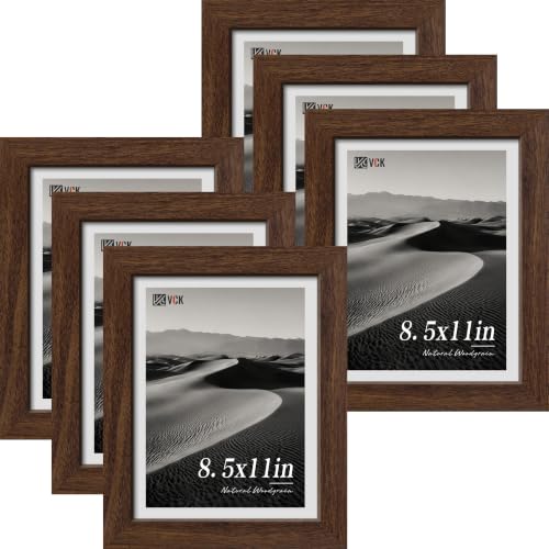 VCK 8.5x11 Picture Frames Brown - Wide Border Wood Multi Certificate 8.5 x 11 Frame, Family Photos, Office Prints, Studio/Gallery Artwork, Woodgrain Series, Tabletop & Wall Hanging, Set of 6 - color: Brown, size: 8.5 x 11