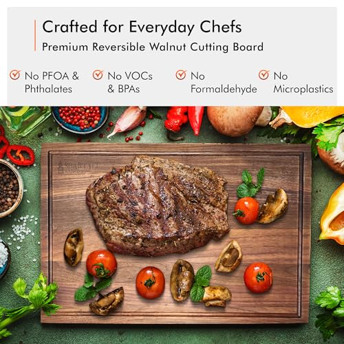 Spartali & Company Premium Reversible Black Walnut Cutting Board with Juice Groove – 18" x 12” Hardwood Butcher Block for Meat, Cheese & Veggies – No Microplastics, BPA-Free, Gift-Ready Box