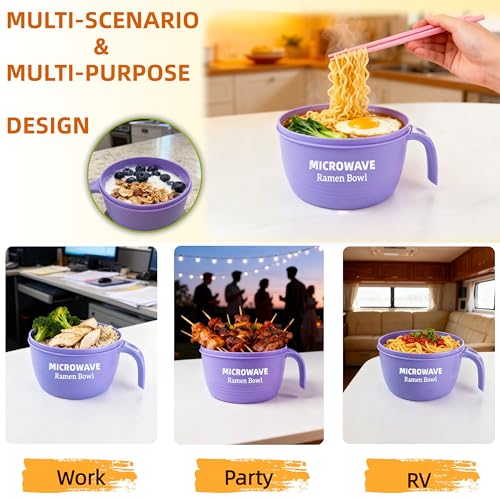 Layron Ramen Cooker Bowl - 45 oz Microwaveable Noodle Bowl Ramen in few Minutes- BPA Free and Dishwasher Safe Set with Chopsticks Perfect for Dorm, Small Kitchen, or Officee (purple) - color: Purple