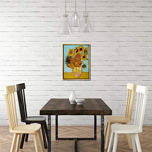 Wieco Art Framed Wall Art Canvas Prints of Sunflower by Vincent Van Gogh Paintings Reproduction Abstract Wall Decorations for Living Room Golden Frame - size: 16"L x 12"W