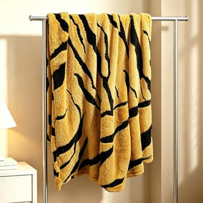 Zebra Printed Fleece Throw Blanket-Cozy Soft Lightweight Fuzzy Throw Blanket for Sofa, Couch, Bed & Chair,Black and Yellow, 50" x 70" - color: Black and Yellow