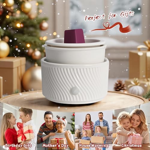 ASAWASA Ceramic Candle Warmer and Wax Melt Warmer with 1 PC Silicone Liner | 4-in-1 Electric Warmer, For Jar Candle Wax Cube Essential Oil Coffee, Ideal Gift for Home Office Kitchen - color: White Bend