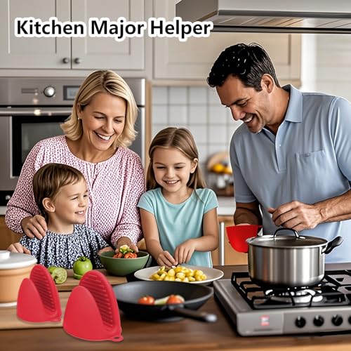 3 Pairs Silicone Oven Mitts Sets Pot Holders Heat Resistant for Kitchen - Small Kitchen Mittens Silicone Rubber Air Fryer Mitts Mini Pot Pinch Grip for Cooking & Baking, Red - color: Red