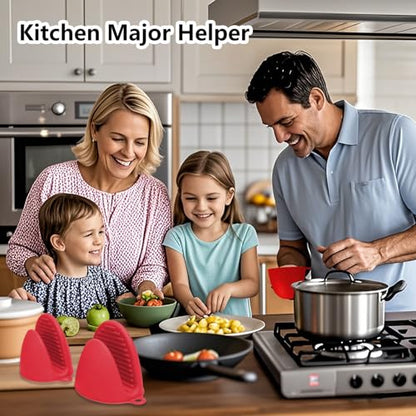 3 Pairs Silicone Oven Mitts Sets Pot Holders Heat Resistant for Kitchen - Small Kitchen Mittens Silicone Rubber Air Fryer Mitts Mini Pot Pinch Grip for Cooking & Baking, Red - color: Red