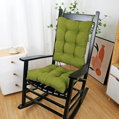 BUYUE Chair Cushion Set for Rocking Chair, Back Pillow & Seat Cushion with Ties, Original Woven Fabric Non-Slip Chair Pads for Elderly Sitting, Grass Green - color: Grass Green