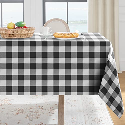 Softalker Gingham Checkered Tablecloth Square - Outdoor Waterproof Buffalo Plaid Table Cloth, Stain Resistant Washable Table Cover for Picnic, Camping, Dining - Black and White, 54 x 54 Inch - color: Black and White, size: 54" x 54" (Square)