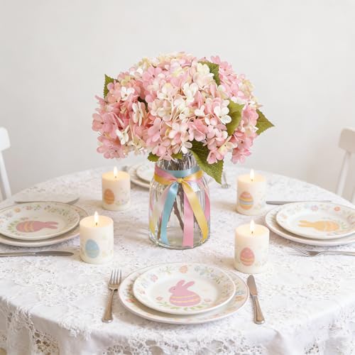 Kimura's Cabin 6pcs Fake Hydrangeas Flowers Artificial Silk Hydrangea,Pink | Faux Hydrangea with Stems,Wedding Party Bouquets Arrangements,Home Table Centerpieces,Farmhouse Garden Decoration,Vase Filler - color: Pink