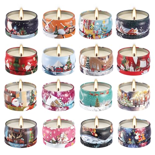 16Pack Christmas Scented Candles Gift- Aromatherapy Candle-Soy Wax-Long Lasting Burn time, Christmas Thanksgiving Gifts for Women，Advent &Home Decor. - color: Snowman Christmas-16Pcs