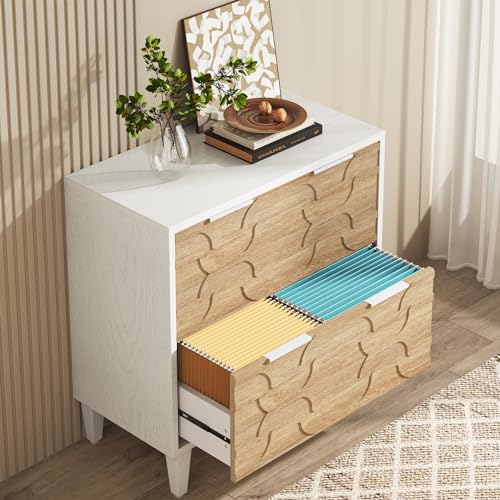 Tribesigns 2-Drawer File Cabinet, White & Walnut - color: Walnut and White