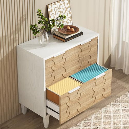 Tribesigns 2-Drawer File Cabinet, White & Walnut - color: Walnut and White