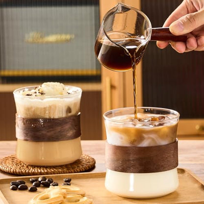 PARACITY Espresso Glasses Set of 2, 11.8 oz Clear Cups with Wooden Rings | Borosilicate bodies handle hot and cold drinks; removable sleeves help shield hands during latte, cappuccino or tea service - size: 11.8 Ounces (2 pack)