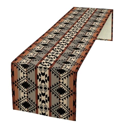Ethnic Southwestern Table Runner, Navajo Tribal Native American Boho Geometric Table Runner for Kitchen Table Dining Room Coffee 13x36in - color: Aztec-5, size: 13x36in