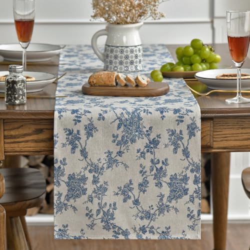 Artoid Mode Dark Grey 13x108 Inch Chinoiserie Table Runner | Monochrome sketch branch toile, retro vintage cotton table decor for kitchen dining home party - size: 13" x 108", Table Runner