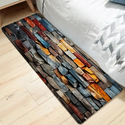 Non-Skid Low Pile Sponge Foam Door Entry Rug for Bathroom Mat,Separate Tub Shower Skid Proof Rugs, Home 3D Optical Illusion Rug Non Slip Bath Mats Welcome Mat 47 x 17.5 inches - color: Multi15