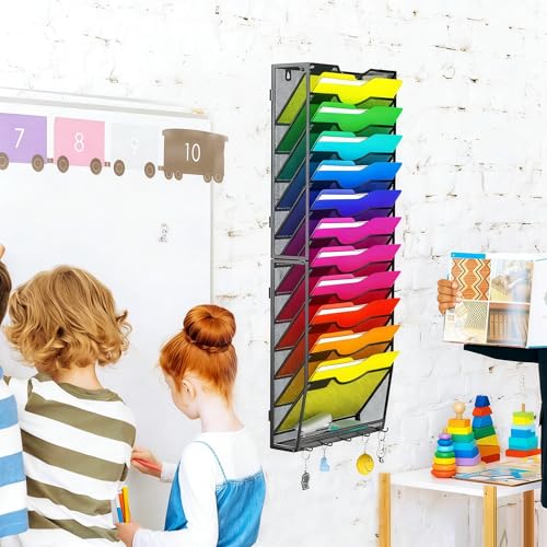 Gawerk Hanging Wall File Organizer, 12+1 Tier | 5 Hooks, Wall Mounted, Sturdy Mesh, For Office Home - size: 12+1 Tier