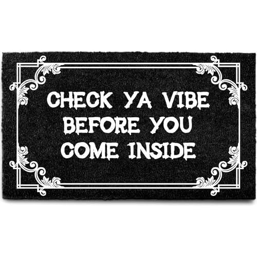 Funny Welcome Doormat Check Ya Vibe Faux Coir Door Mat with Non-Slip Rubber Backing Indoor Outdoor Entrance Mats for Front Door Patio Home Decor 32x20 Inches - color: Check Ya Vibe Black