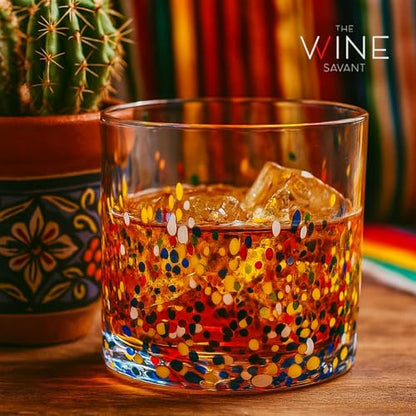 Large Confetti DOF Glasses – Set of 2-11oz Luxury Hand Blown Confetti Whiskey, Margarita, Martini, Cocktails, Water, Wine, Dessert & Champagne Glasses Cinco de Mayo, Hand Blown - Mexican Water Glass - style: Mexican Confetti Water Glass