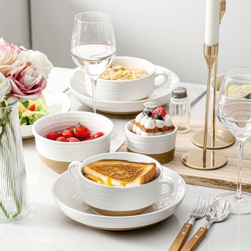 HASENSE Ceramic Soup Bowls with Handles, 20 Oz French Onion Soup Crocks Set of 4, Stackable White Serving Bowls for Stew, Chili & Cereal, Oven Microwave Dishwasher Safe, Christmas Kitchen Gift - color: White, size: Set of 4