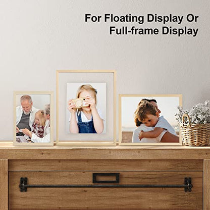 Egofine 8.5x11 Floating Frames Set of 2, Double Plexiglass Picture Frame, Made of Solid Wood Display Any Size Photo up to 8.5x11, Wall Mount or Tabletop Standing, Natural Wood - color: Natural Wood, size: 8.5x11